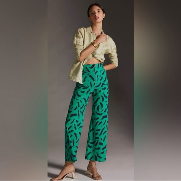 Maeve Pants - Anthropologie Maeve Colette Pants Size 26 Green And Navy Print EUC